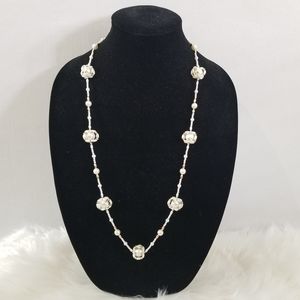 Long Pearl Cluster Gold Tone Necklace